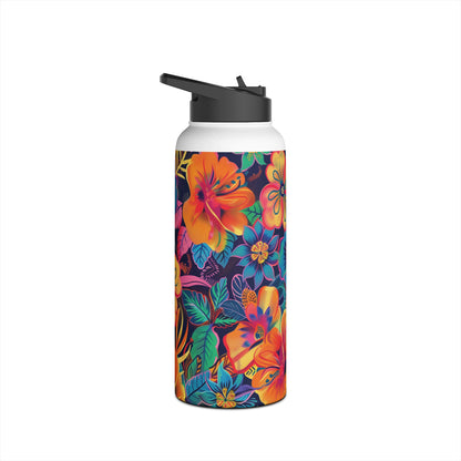 Floral Fiesta Vibrant Pattern Stainless Steel Water Bottle with Twist-on Lid and Double-Wall Vacuum Insulation