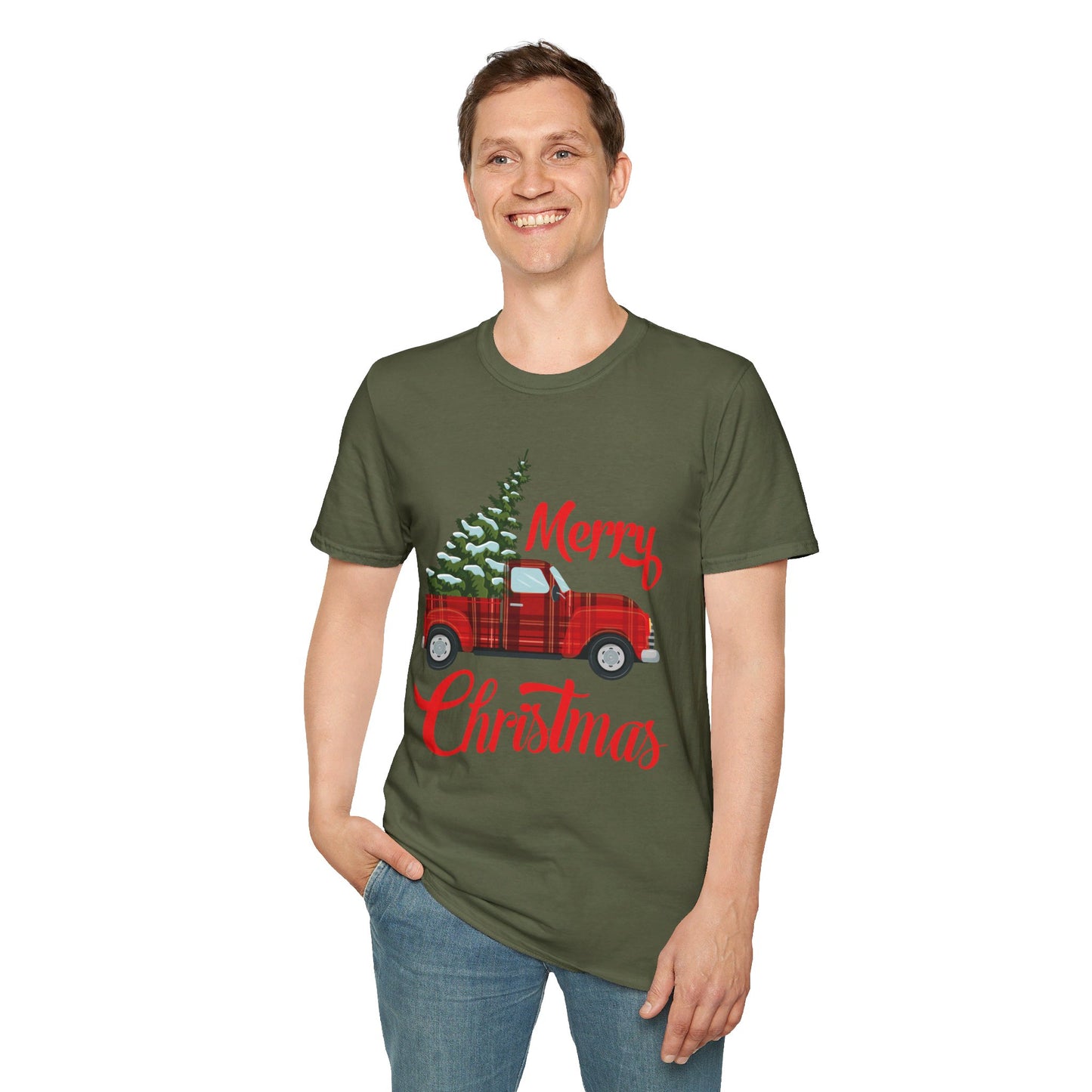 Merry Christmas Buffalo Plaid Red Truck Tree Xmas T-Shirt Men Women