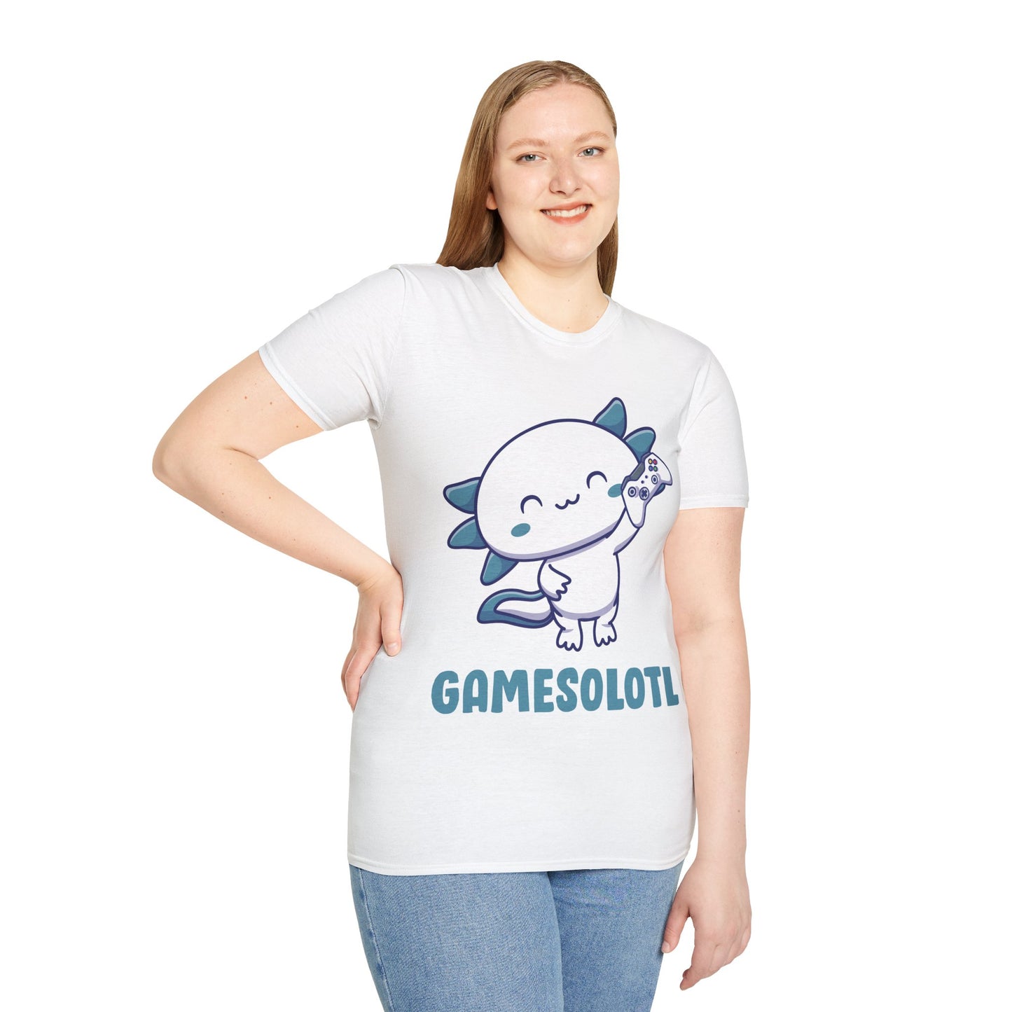 Funny Gamesolotl Gamer Axolotl Fish Playing Video Games Lizard Gaming T-Shirt Men Women