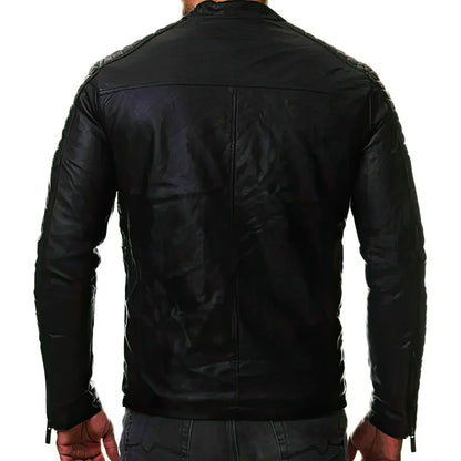 Men's Windproof Motorcycle Cotton Leather Coat Faux Leather Stand Collar Zipper Genuine Leather Jackets