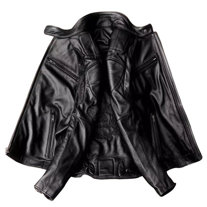 Mens Cowhide Jacket Man Stand Collar Motorcycle Genuine Leather Jacket