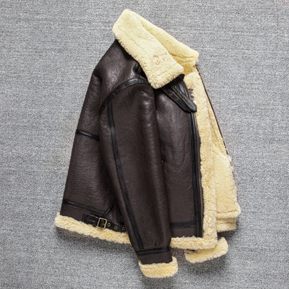 Men's Sheepskin Pilot Jacket Man Military Bombers B3 Woolen Genuine Leather Jackets for Men