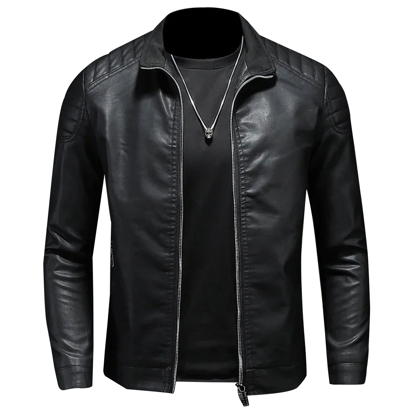 Mens Standing Collar Jacket Leather Motorcycle Jacket Men Bomber Leather Coat Leather Jackets For Men