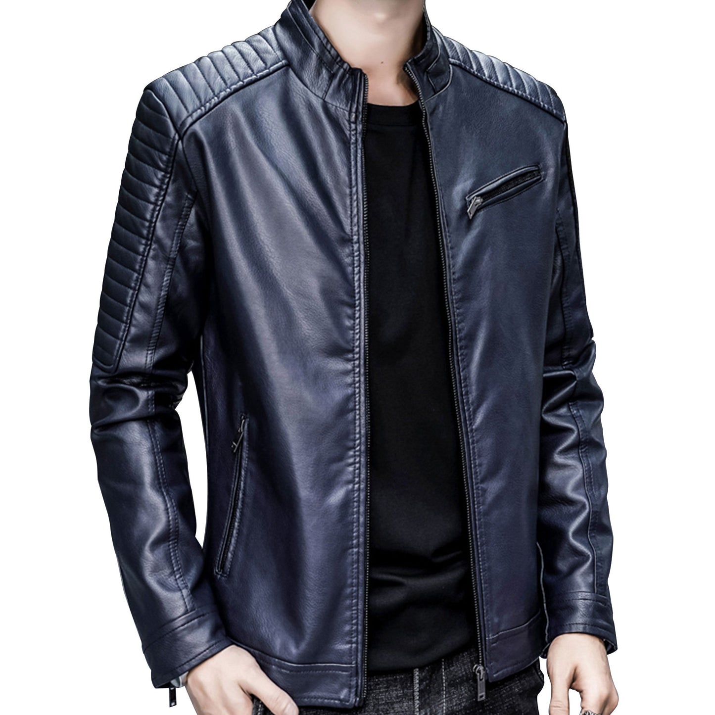 Mens Jacket Coat Business Casual Polo Collar Natural Leather Coat Genuine Leather Jackets