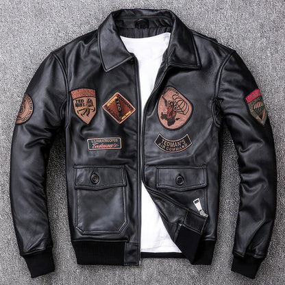 Men Sheepskin Coat Air Force Pilot Mens Genuine Motorcycle Cotton Outwear Real Leather Jacket