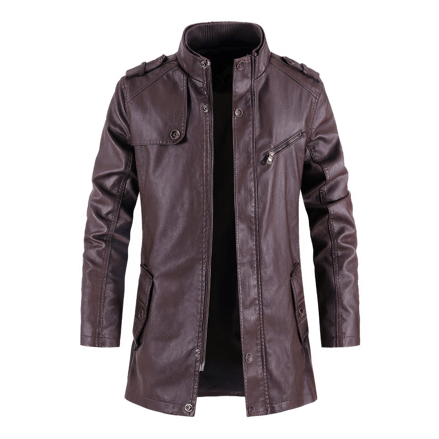 Men's Thick Leather Jackets Stand Collar Vintage Casual PU Outerwear Men Moto Biker Zipper Long Genuine Leather Jackets