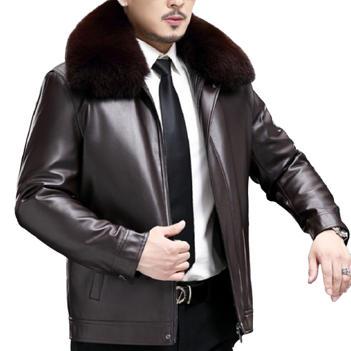 Mens Short Fur Coat Golden Mink Liner Thickening Warm Winter Genuine Leather Jacket