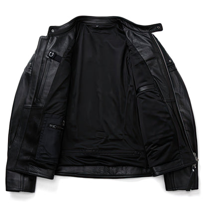 Men's Motorcycle Jackets Stand Collar Zipper Rivet Top layered Natural Genuine Leather Jacket