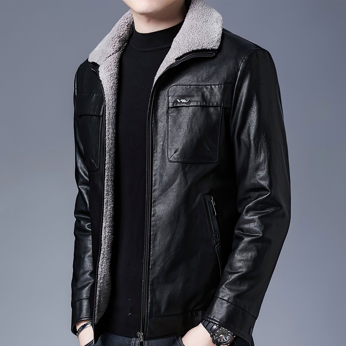 Men's Winter Velvet Business Leather Jacket Thick Warm Leather Coat Genuine Leather Jackets