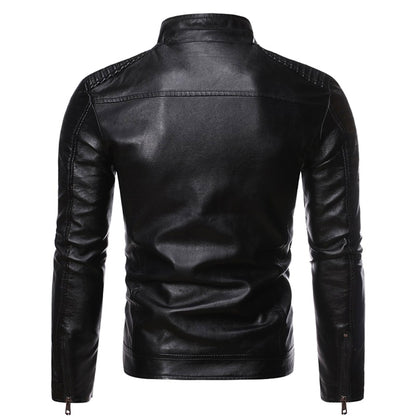 Mens Causal Vintage Leather Jacket Coat Male Outfit Motor Biker Pocket Genuine Leather Jackets