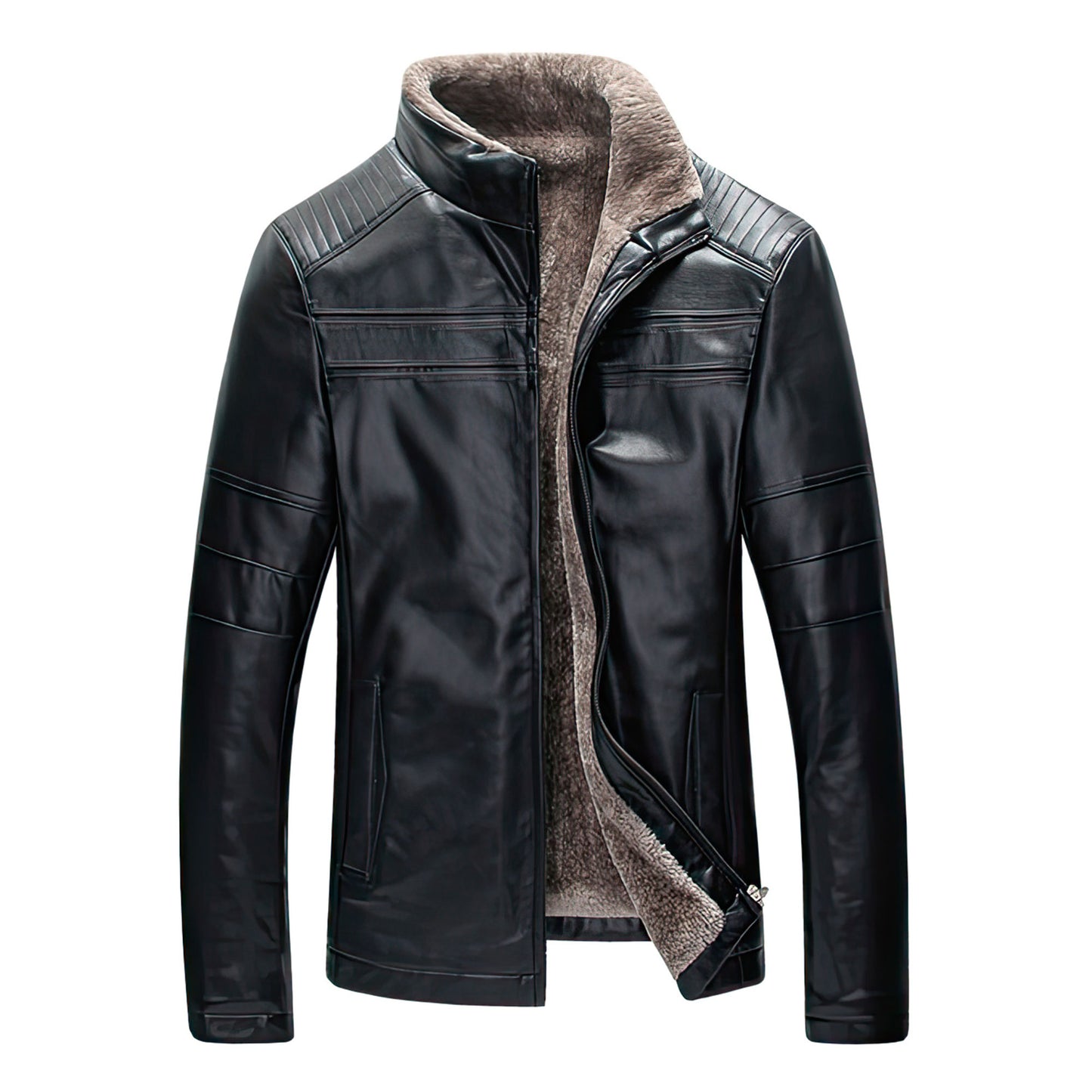 Men Winter Thick Fleece  Leather Jackets Coats Hombre Male Casual Slim Zip Genuine Leather Jackets