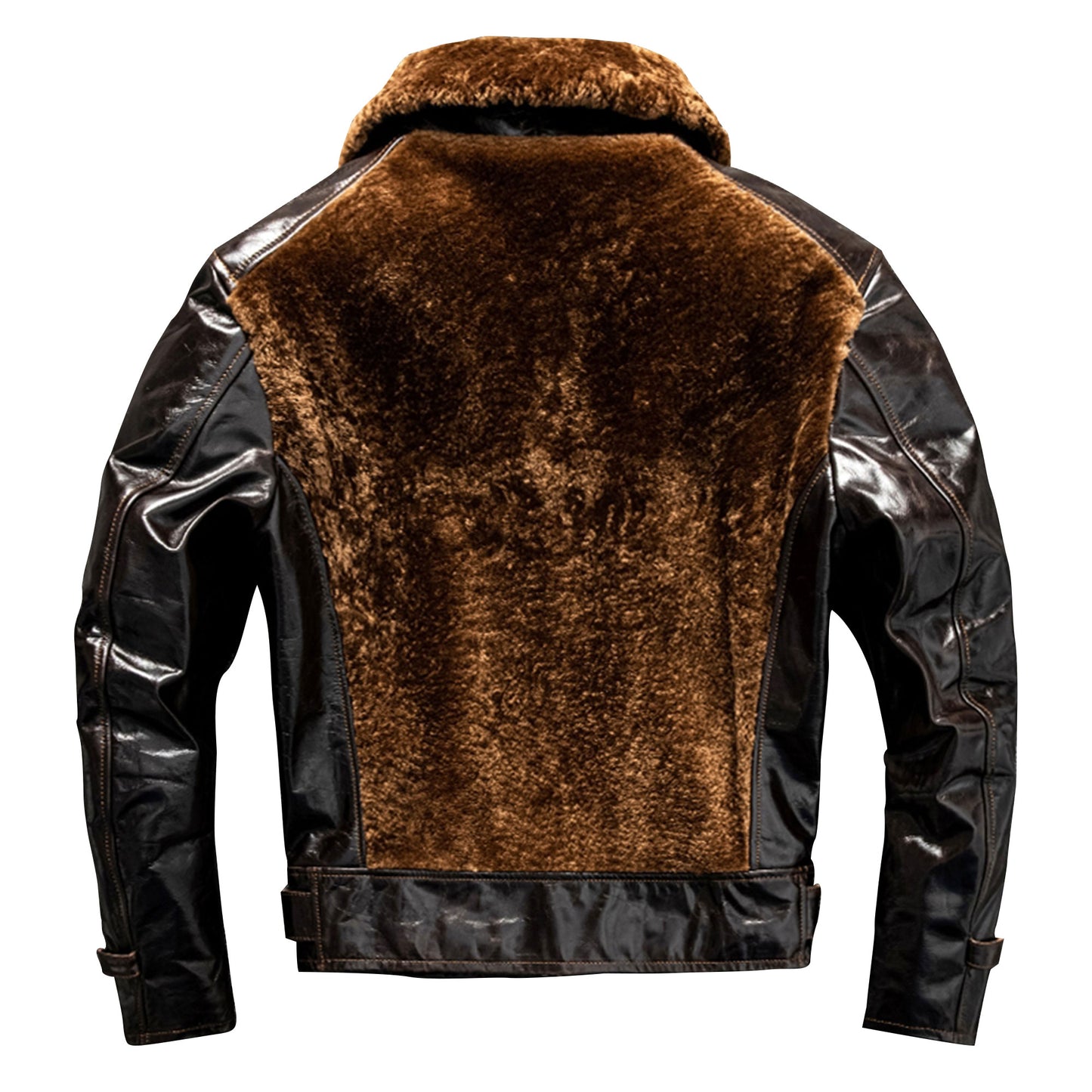 Brown Leather Jacket Men Casual Natural Cowhide Slim Fit Spliced Genuine Leather Coat