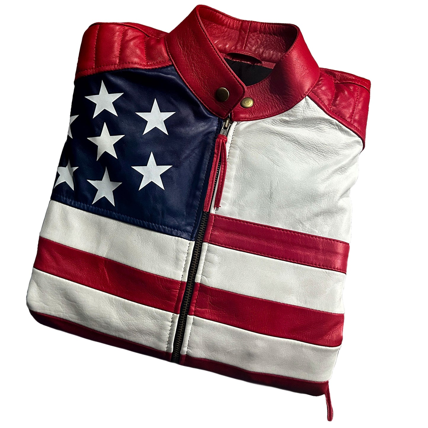 Mens Leather Jacket Inspired by American Flag USA Casual Motorcycle Zipper Coat With USA Flag Genuine Leather Jackets