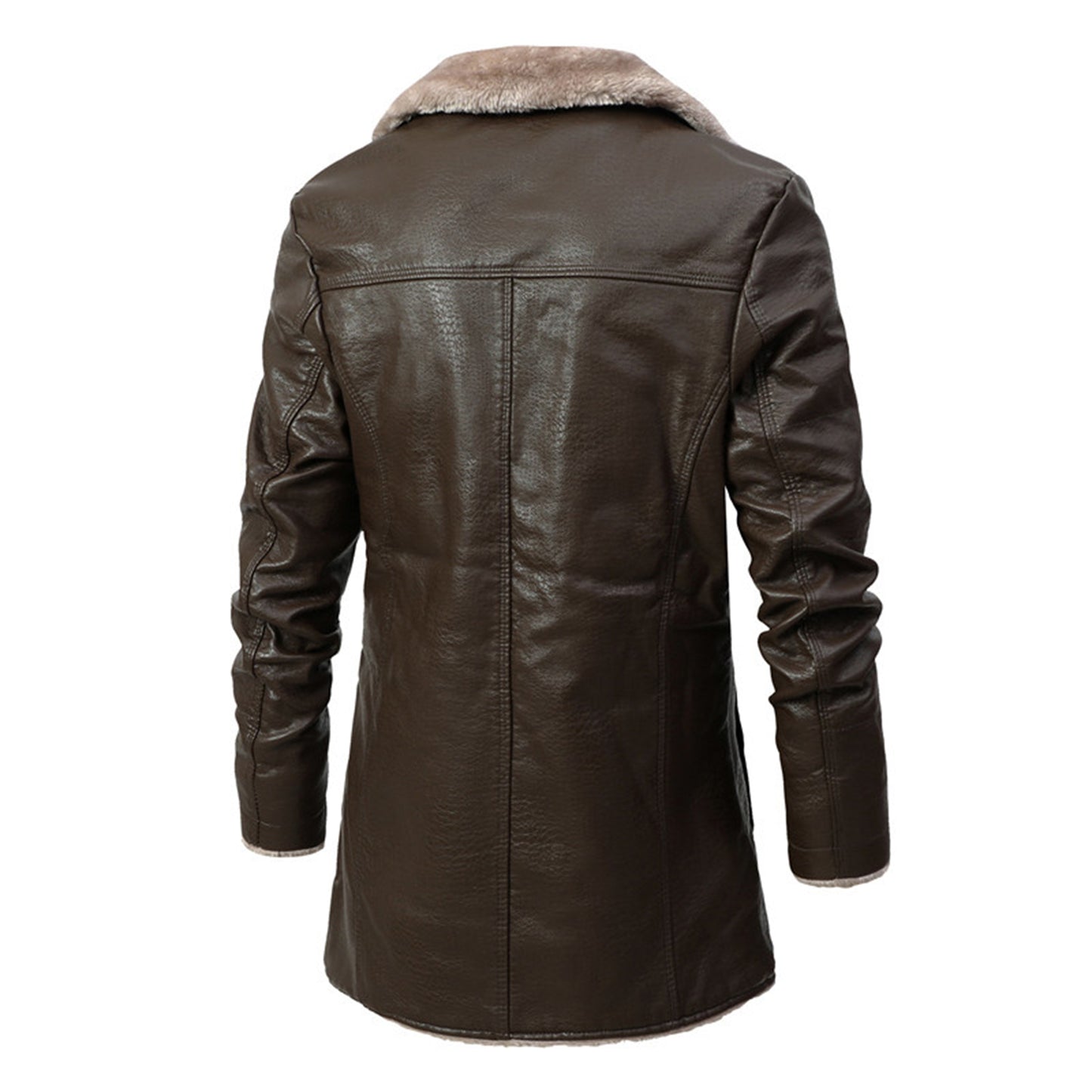 Men Winter Leather Jacket Lapel Fleece Motor Biker Leather Jacket Men Business Casual Long Genuine Leather Coats