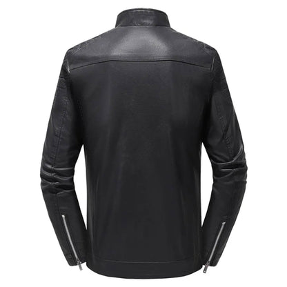 Mens Luxury Slim Leather Jackets Coats Breathable Genuine Leather Jacket Tops Stand Collar Casual Leather Outwear for Men