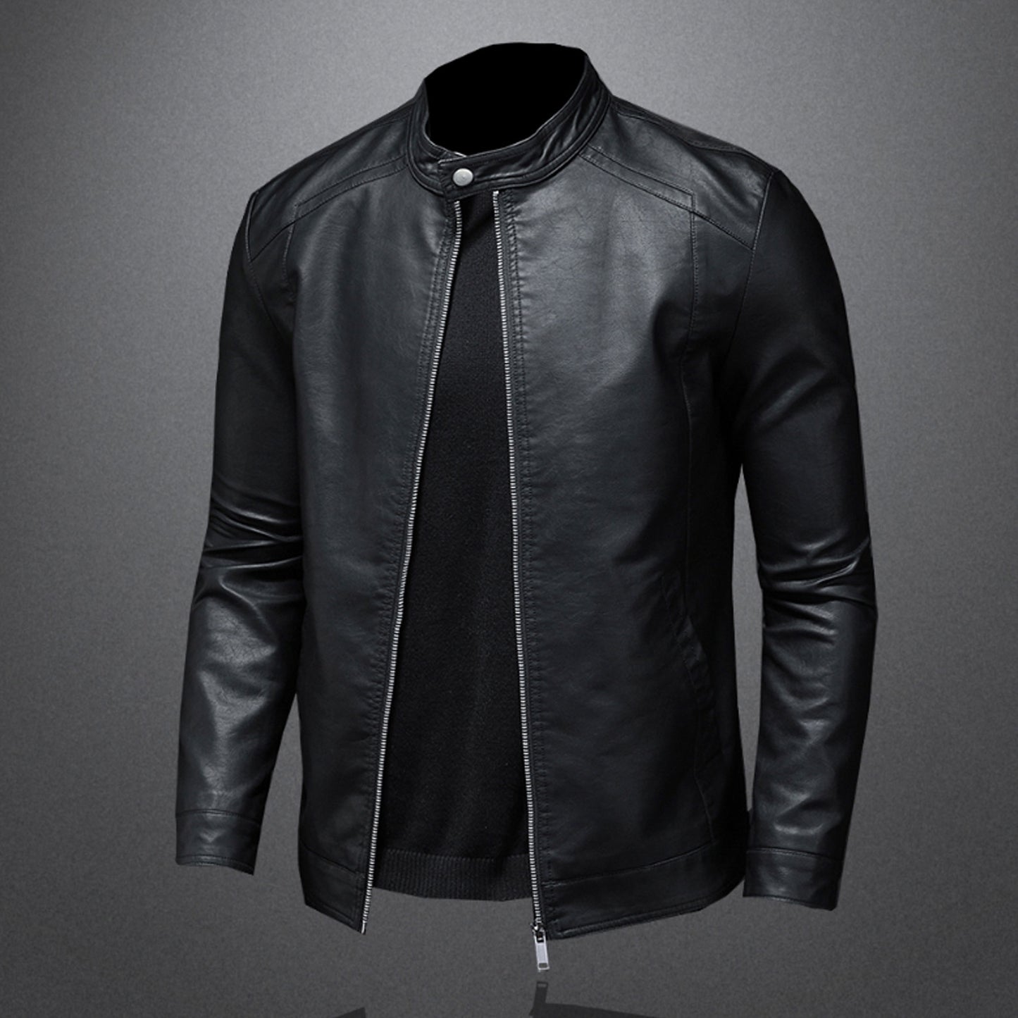 Mens Stand Collar Slim Genuine Leather Jacket Motorcycle Causal Coat Mens Moto Biker Leather Jackets