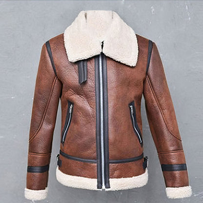 Mens Zipper Jacket Men's Thickened Motorcycle Retro Leather Coat Genuine Leather Jackets