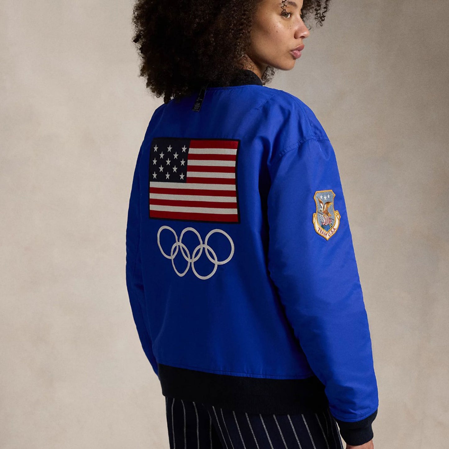 Team USA 2024 Athletic Modern Style Cotton Polyester Viscose Lining Blue Varsity Jacket For Men And Women