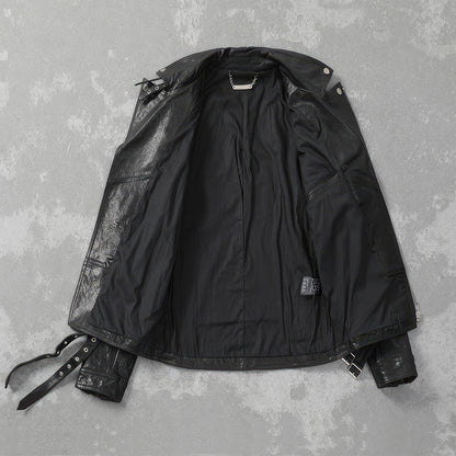 Men's Belt Motorcycle Jacket Thin Coat Slim Fit Vegetable Tanned Sheepskin Genuine Leather Jackets