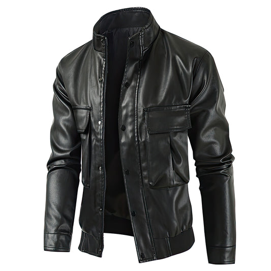 Mens Leather jacket Slim Fit Stand Collar Male Anti-Wind Motorcycle Lapel Diagonal Zipper Men Coat Genuine Leather Jackets