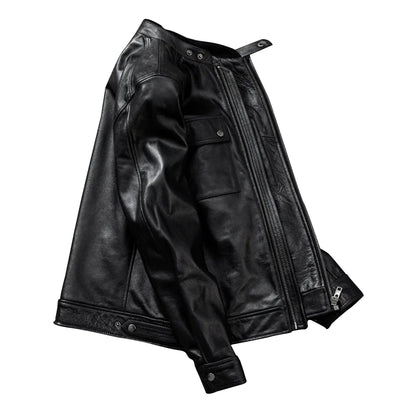 Men Genuine Jacket Stand Collar Casual Mens Jackets Top Layer Cowhide Leather Coat