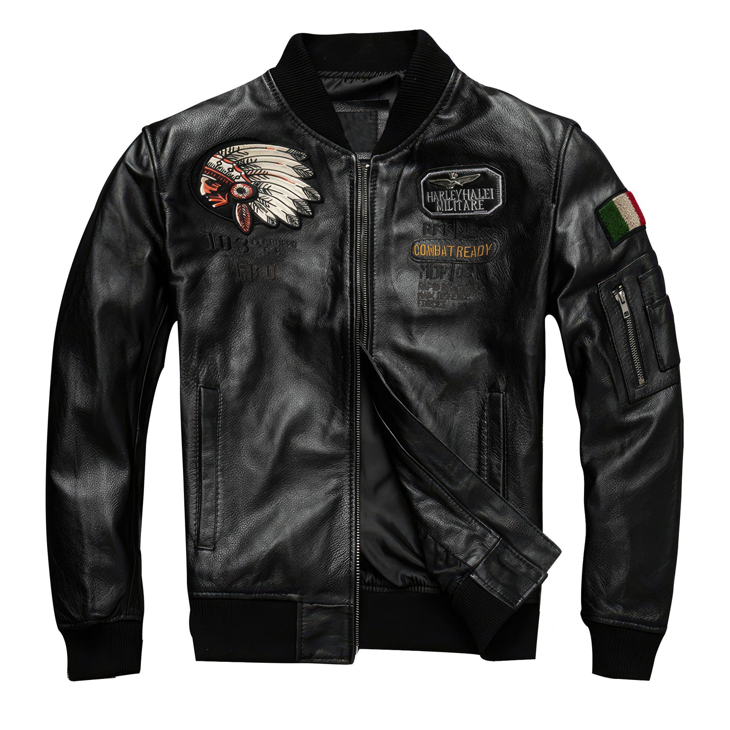 Mens Baseball Men Corium Flight Jacket Indian Embroidery Coat Top Layer Cowhide Genuine Leather Jackets