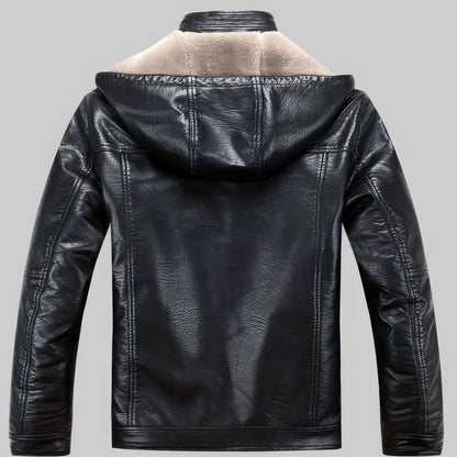 Mens Thick Faux Fur Coat Casual Hooded Motorcycle Jacket Flocking Warm Leather Overcoat Genuine Leather Jackets