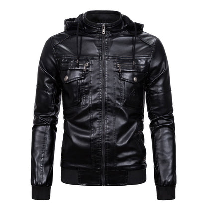 Men's Leather Jackets Man Hooded Fleece Coat Streetwear Casual Biker Jackets Men Motorcycle Genuine Leather Jackets