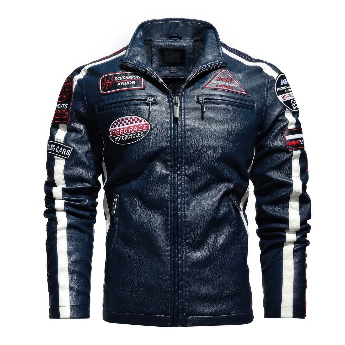 Men's Loose Leather Jacket Mens Stand Collar Patches Bikers Genuine Leather Jackets