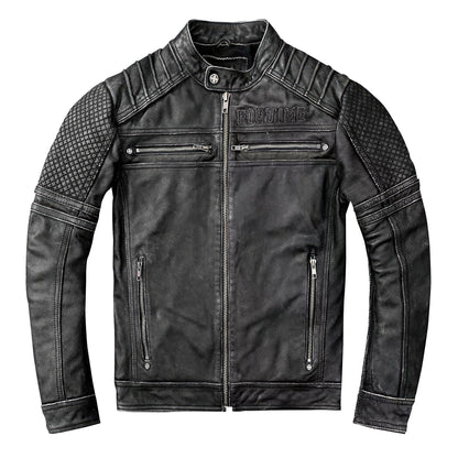 Mens Moto Jacket Short Stand Collar Autumn Thick Leather Jacket Retro Calfskin Men's Genuine Leather Jackets