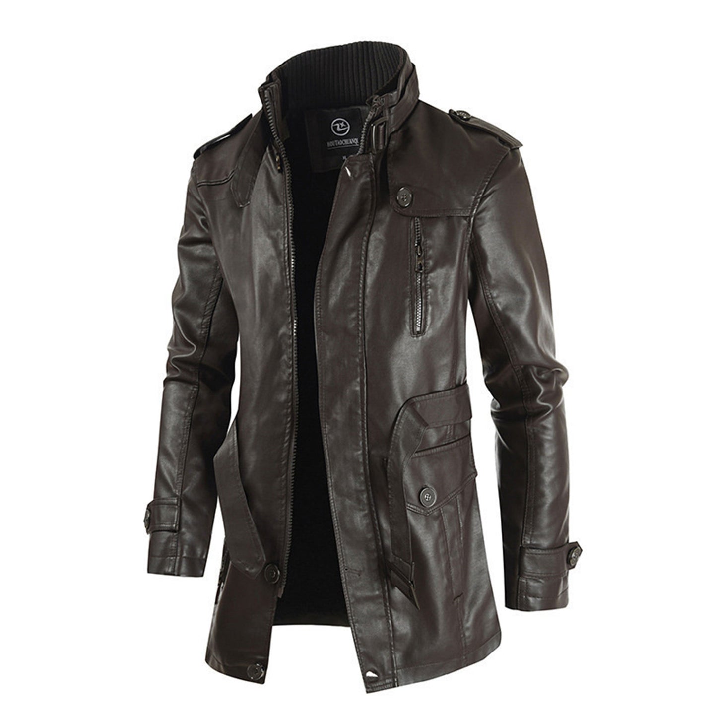 Men's Street Windbreaker Coat Men Leather Clothing Thick Fleece Men Casual Jacket