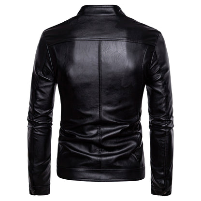 Mens Biker Moto Stand Collar Motorcycle Faux Casual Fashion Male Coat Long Sleeve Genuine Leather Jackets