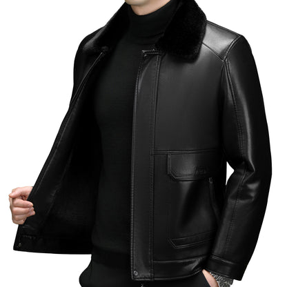 Mens Fur One Piece Coat Genuine Leather Jacket Casual Gentleman Zipper Jacket