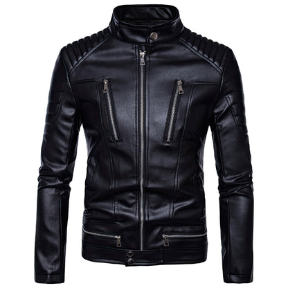 Motorcycle Leather Jacket Men Classic Multi-Zippers Biker Jackets Male Bomber Leather Jackets Coats