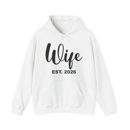Funny Wife Est 2026 Just Married Bride Honeymoon Couple Wedding Hoodie For Women