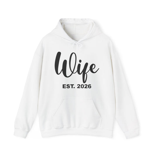 Funny Wife Est 2026 Just Married Bride Honeymoon Couple Wedding Hoodie For Women
