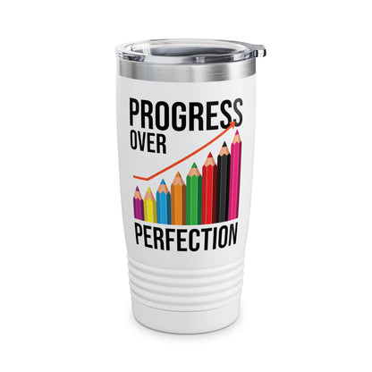 Motivational Progress Over Perfection back to School Teacher Kindergarten Tumbler