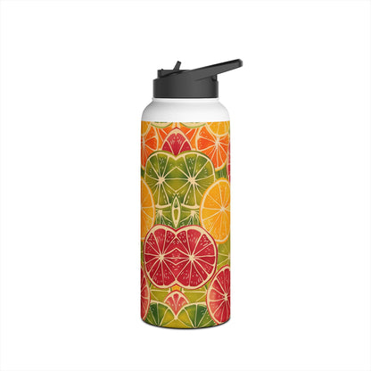 Citrus Burst Vibrant Color Pattern Stainless Steel Water Bottle with Twist-on Lid and Double-Wall Vacuum Insulation