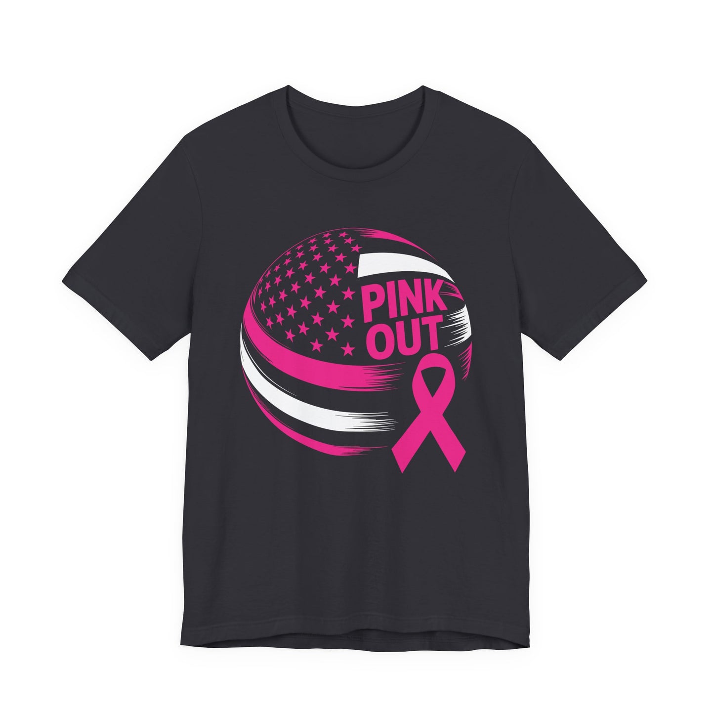 Volley Ball Pink Ribbon Breast Cancer Awearness USA Flag T-Shirt For Men Women