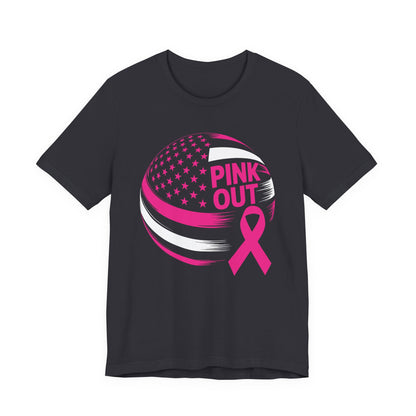 Volley Ball Pink Ribbon Breast Cancer Awearness USA Flag T-Shirt For Men Women