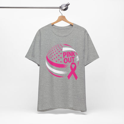 Volley Ball Pink Ribbon Breast Cancer Awearness USA Flag T-Shirt For Men Women