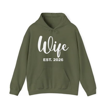 Funny Wife Est 2026 Just Married Bride Honeymoon Couple Wedding Hoodie For Women