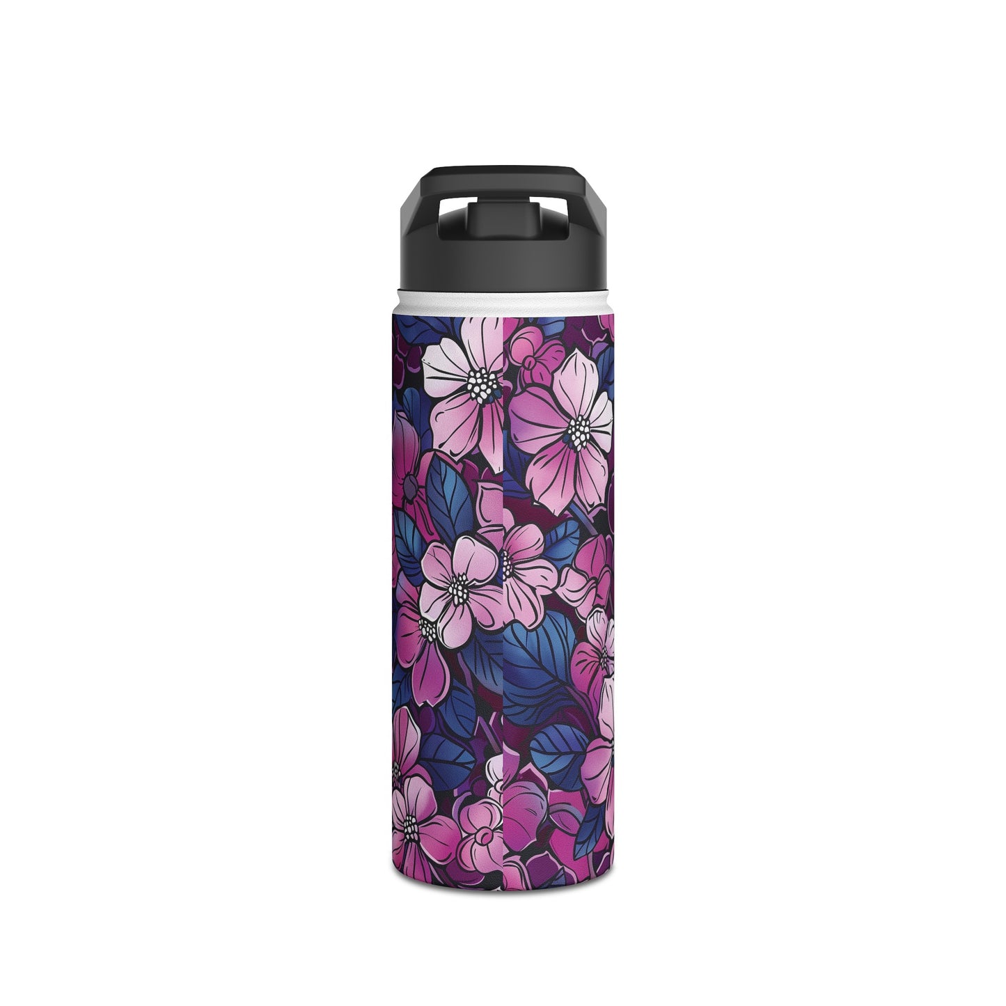 Sakura Blossoms Colored Pattern Stainless Steel Water Bottle with Twist-on Lid and Double-Wall Vacuum Insulation