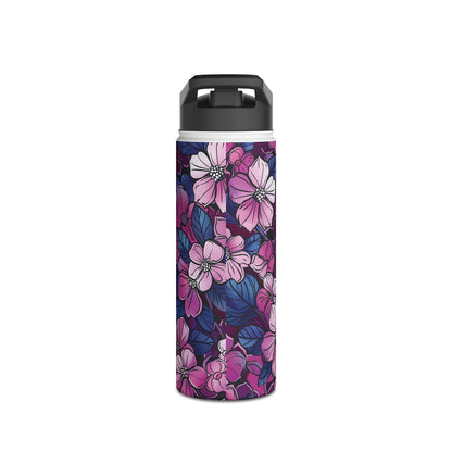 Sakura Blossoms Colored Pattern Stainless Steel Water Bottle with Twist-on Lid and Double-Wall Vacuum Insulation