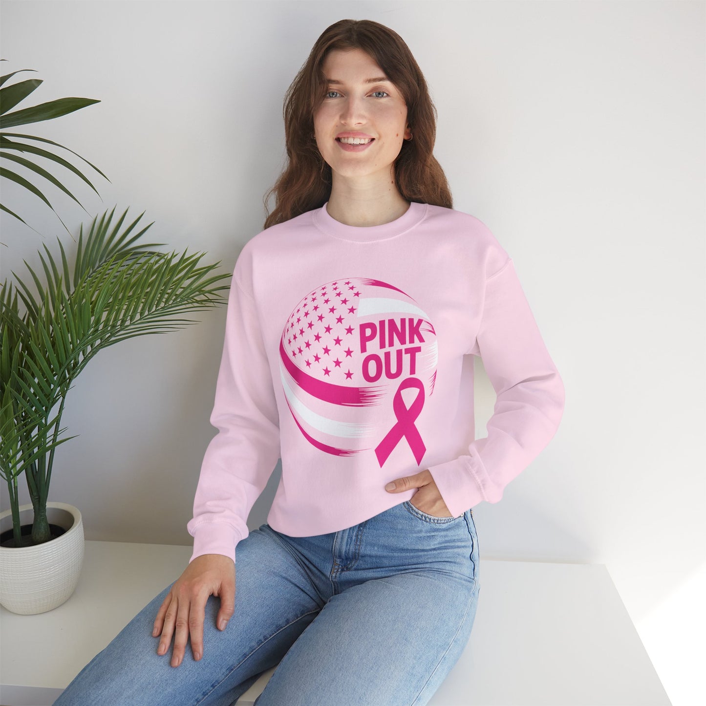 Volley Ball Pink Ribbon Breast Cancer Awearness USA Flag Sweatshirt For Men Women