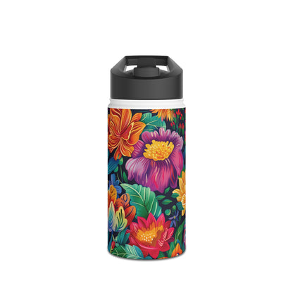 Floral Fiesta Pattern Stainless Steel Water Bottle with Twist-on Lid and Double-Wall Vacuum Insulation