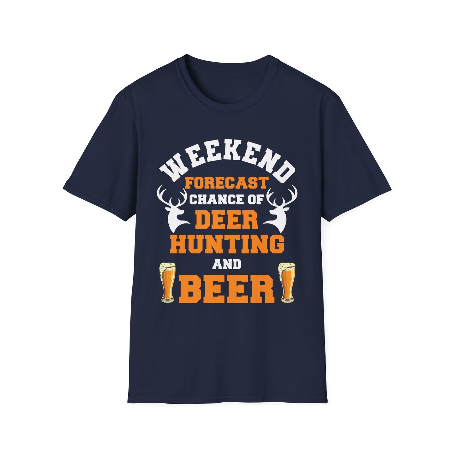 Funny Weekend Forecast Deer Hunting with The Chance of Beer Drinking T-Shirt Men