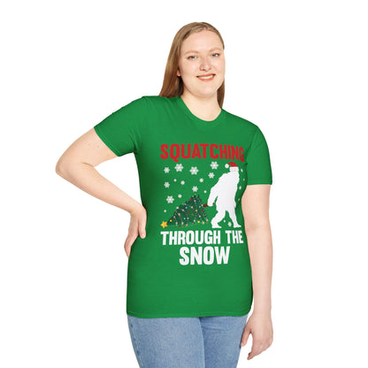 Squatching Through The Snow Funny Bigfoot Christmas Sasquatch T-Shirt