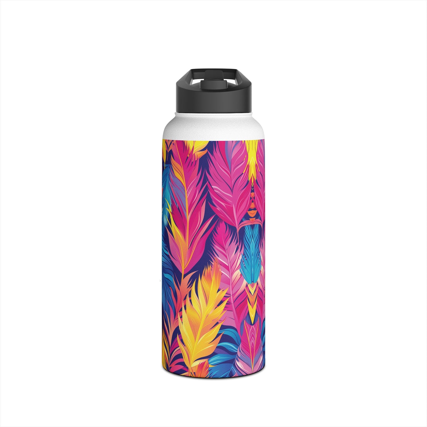 Colorful Feathers Pattern Stainless Steel Water Bottle with Twist-on Lid and Double-Wall Vacuum Insulation