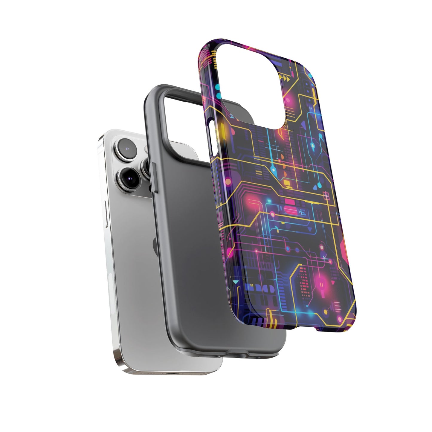 Cyberpunk Neon Vibrant Pattern iPhone 13 14 15 16 Pro Max Plus Case Wireless Charging Compatible Tough Cases Protection, Magnetic Phone Case for iPhone Classic Series